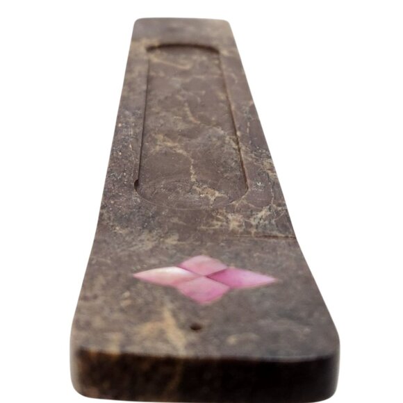 Stick Incense Burner Soapstone Inlaid Lotus Flower - Picture 2 of 4